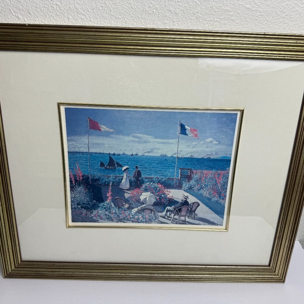 Claude Monet Painting Print "Garden at Sainte - Adress" , French, 1867 Framed